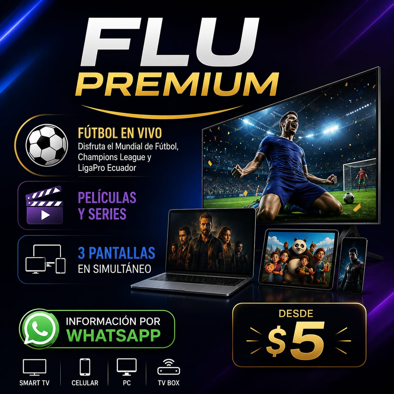 FLU LIGA PRO, CHAMPIONS, TODOS LOS CANALES