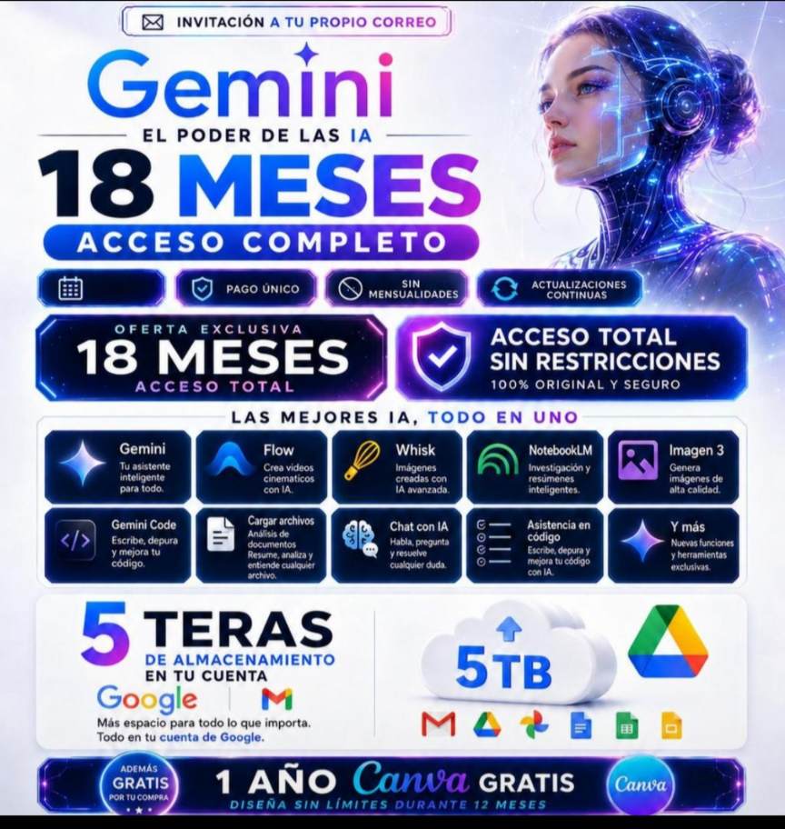 GEMINI PRO + GOOGLE ONE + VEO 3.1 + FLOW X 18 MESES